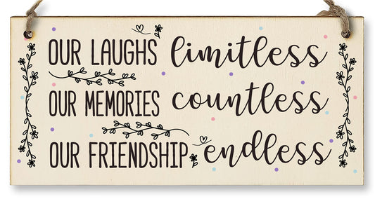 The Plum Penguin Our Laughs Limitless Friendship Endless Sweet Sentimental Handmade Wooden Hanging Wall Plaque Gift for Best Friend