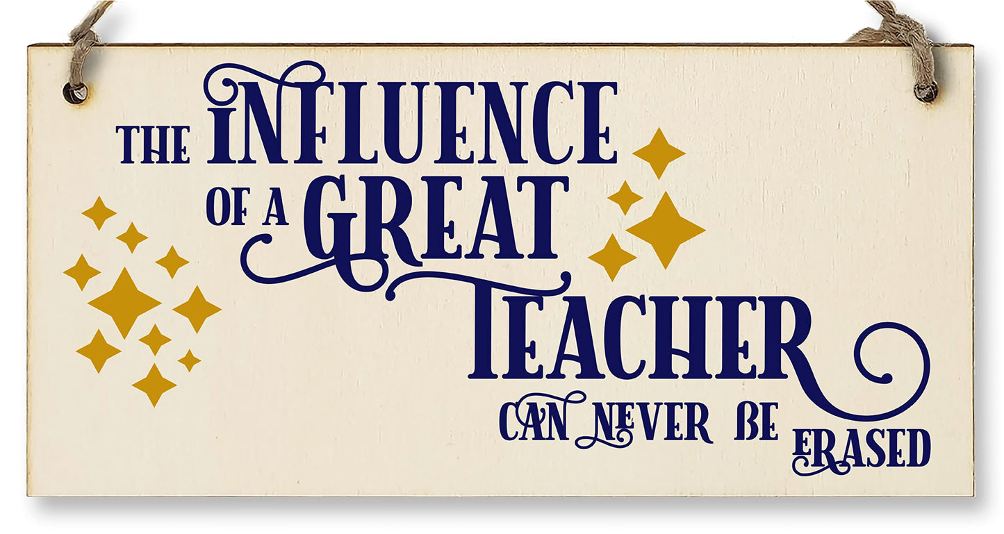 The Plum Penguin Influence Great Teacher Never Erased Handmade Wooden Hanging Wall Plaque Gift Teacher Teaching Assistant End of Term