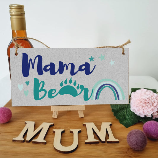 The Plum Penguin Handmade Wooden Hanging Wall Plaque Mama Bear Fun Boho Chic Gift Sign for Mum Mother's Day