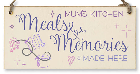 The Plum Penguin Handmade Wooden Hanging Wall Plaque Mums Kitchen Meals and Memories Sentimental Gift Sign Mother's Day