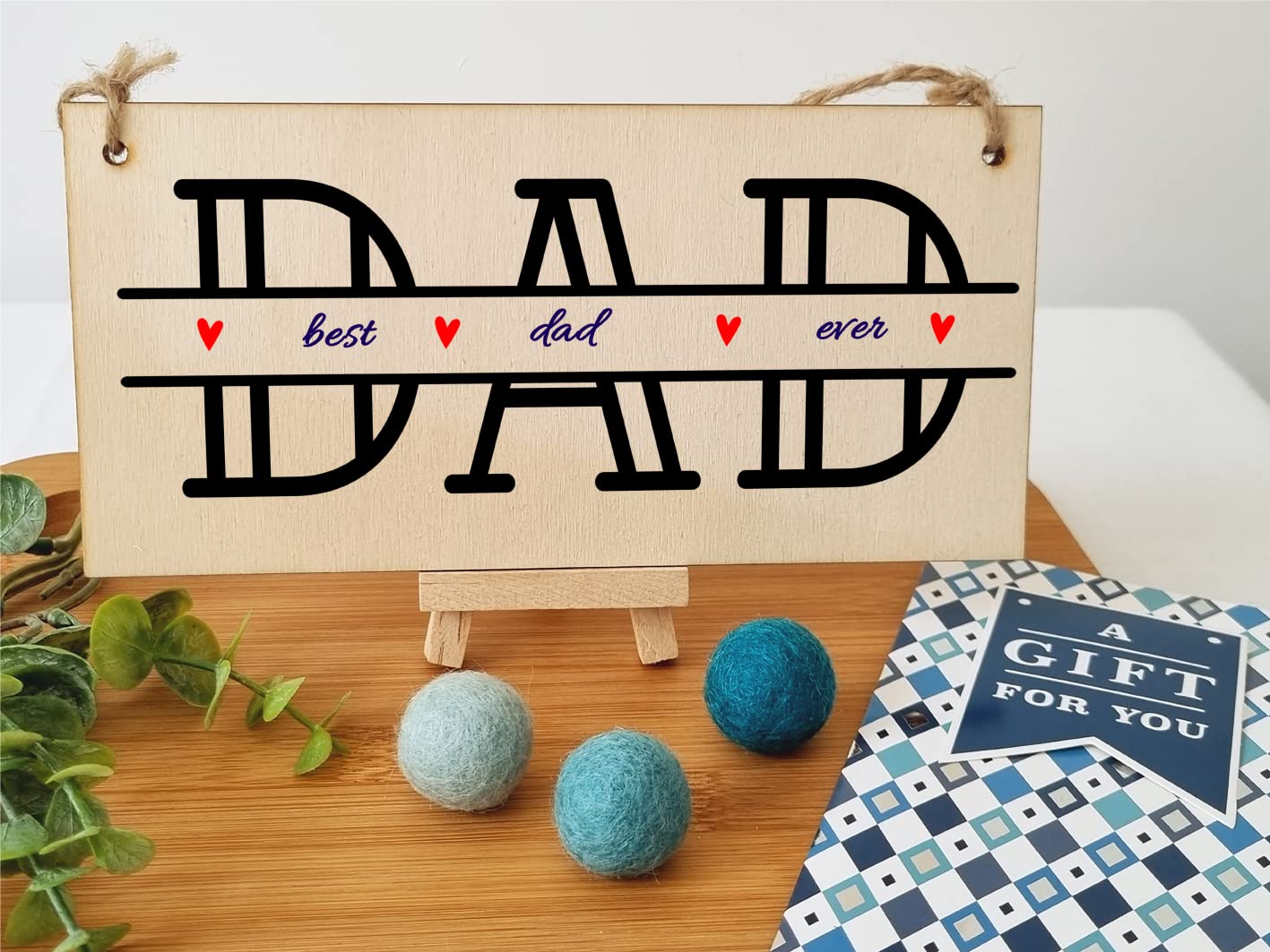 The Plum Penguin Handmade Wooden Hanging Wall Plaque Best Dad Ever Monogram Style Office Man Cave Sign