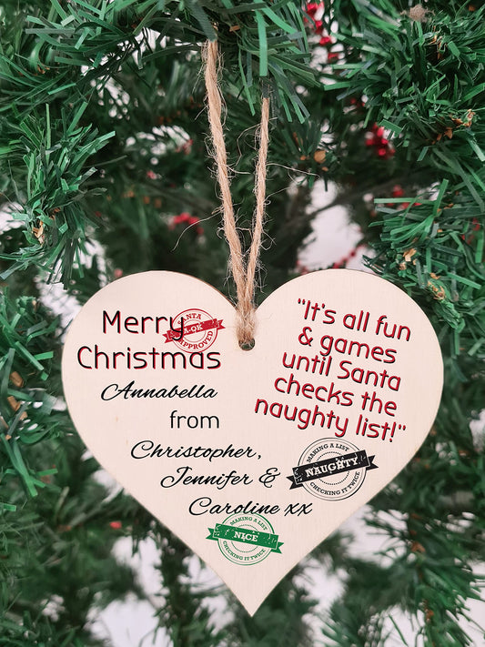 Handmade Christmas Hanging Wooden Heart Plaque Decoration Gift to wish someone special a merry xmas novelty fun festive bauble