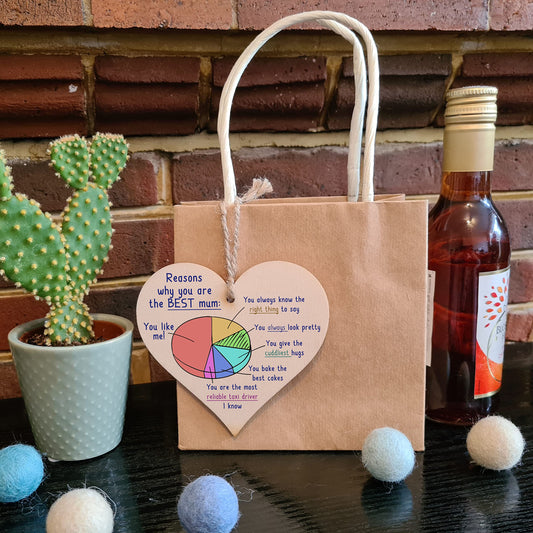 Handmade Wooden Hanging Heart Plaque perfect for Mum fun inspirational keepsake Reason why you are the best mum look pretty best hugs card alternative from kids wall hanger