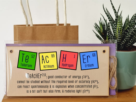 The Plum Penguin Handmade Wooden Hanging Wall Plaque Teacher Symbols Periodic Table Joke Clever End of School Term Gift