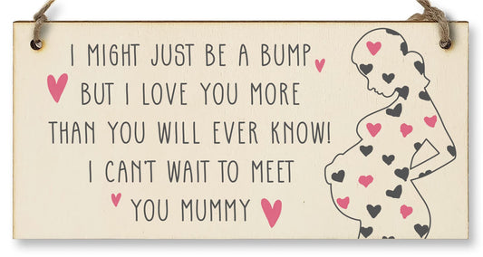 The Plum Penguin Handmade Wooden Hanging Wall Plaque Bump Can't Wait to Meet You Mummy Gift Sign Pregnant 1st Mother's Day