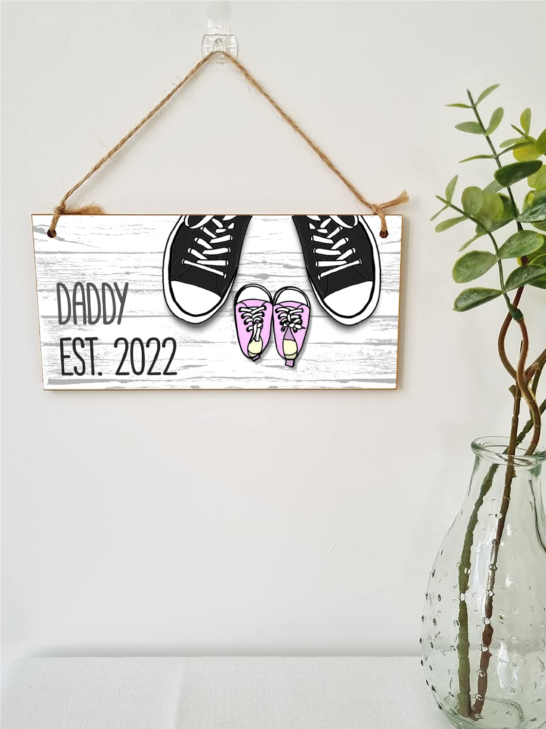 The Plum Penguin Handmade Wooden Hanging Wall Plaque Daddy Est 2022 Novelty Cute Sign New Dad from Baby 1st