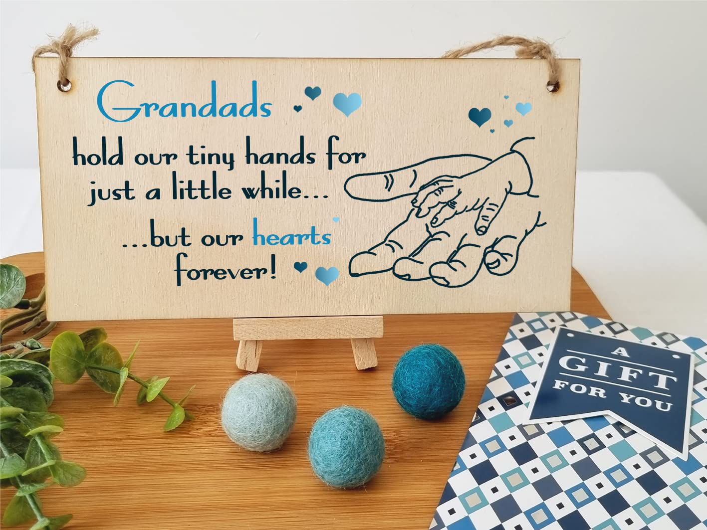 The Plum Penguin Handmade Wooden Hanging Wall Plaque Grandads Hold Little Hands Hearts Forever Sentimental Gift Father's Day