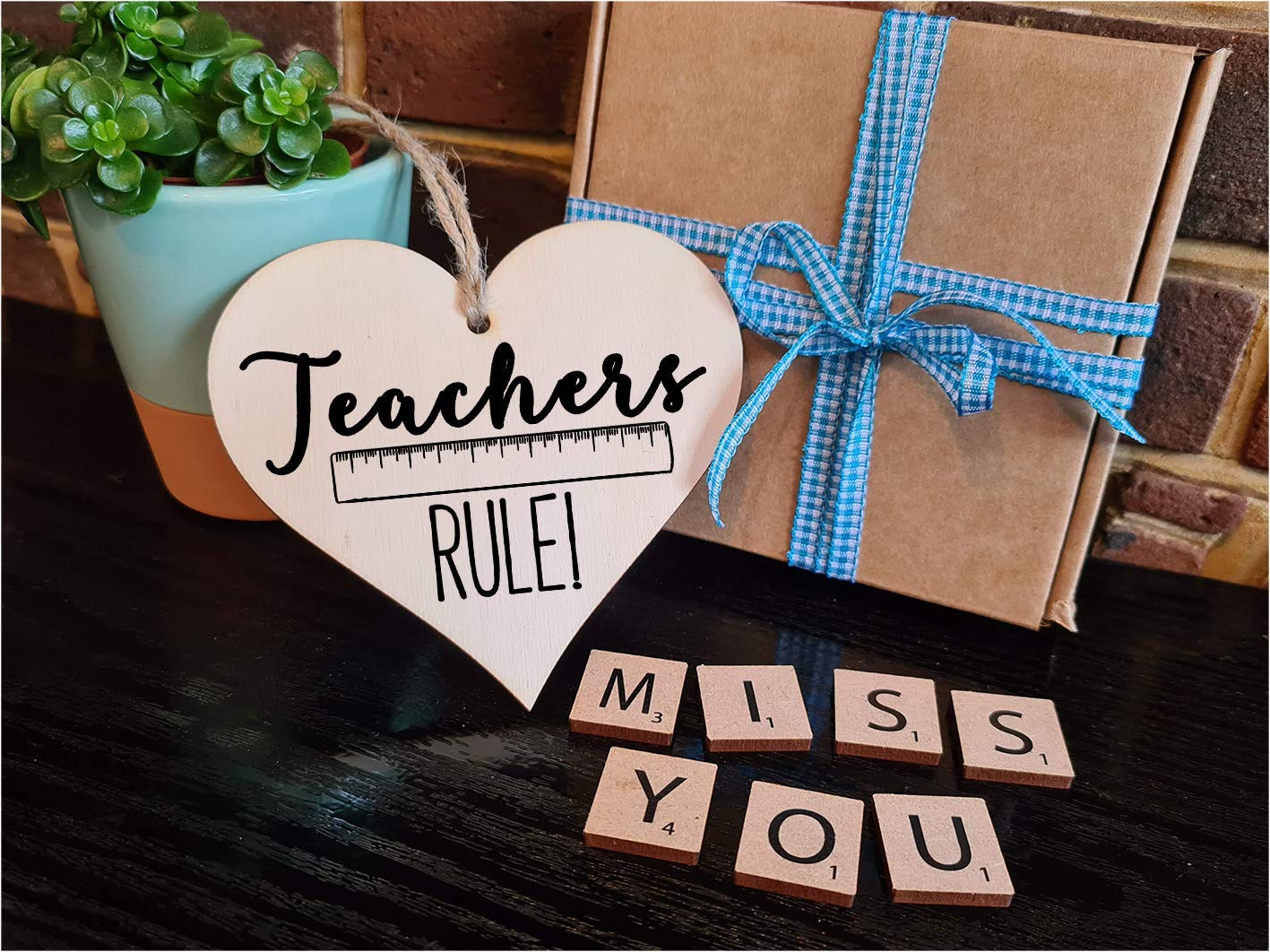 The Plum Penguin Handmade Wooden Hanging Heart Plaque Gift Teachers Rule fun novelty window wall hanger thank you gift teacher childminder distance learning home schooling