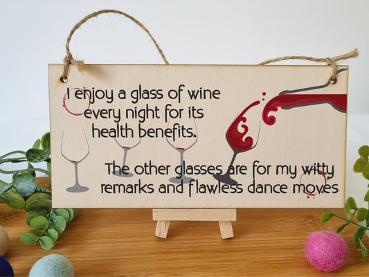 The Plum Penguin Handmade Wooden Hanging Wall Plaque Glass of Wine a Night Witty Remarks and Dancing Funny Novelty Wine Lovers