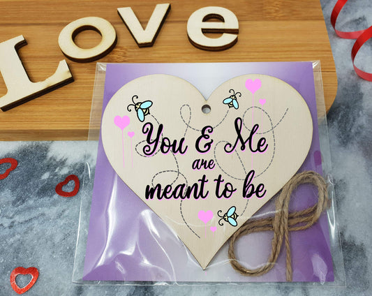 The Plum Penguin Handmade Wooden Hanging Heart Plaque Valentine's Gift You and Me are meants to be bee floral sweet for someone special boyfriend girlfriend husband wife funny romantic keepsake
