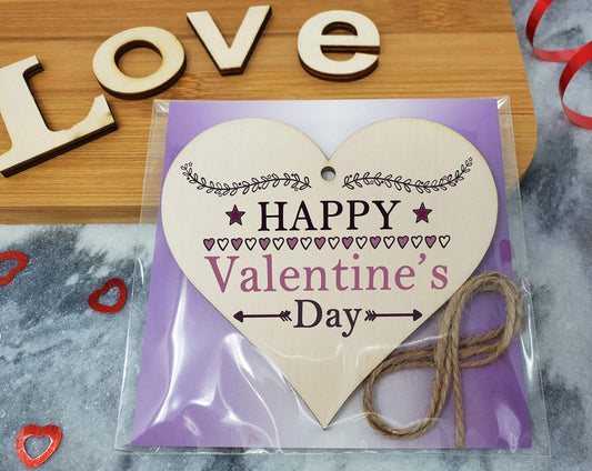 The Plum Penguin Handmade Wooden Hanging Heart Plaque Valentine's Gift Happy Valentines Day simple boho chic design gift for someone special boyfriend girlfriend husband wife romantic keepsake