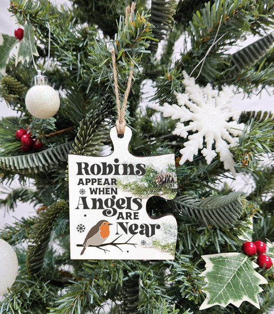 The Plum Penguin Christmas Hanging Jigsaw Puzzle Piece Gift Tag Robins Appear Angels Rememberance Bauble Ornament