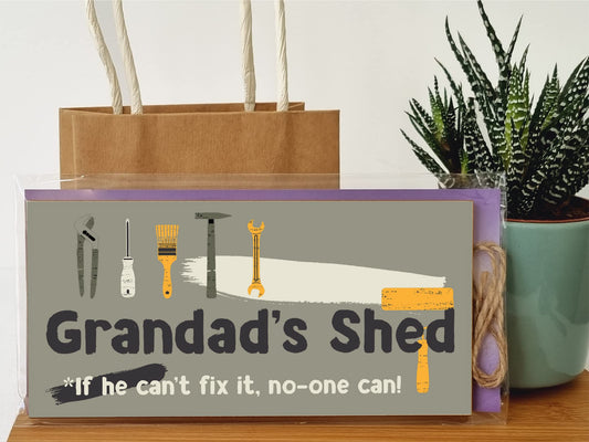 The Plum Penguin Handmade Wooden Hanging Wall Plaque Grandad's Shed If He Can't Fix It No One Can Funny Novelty Sign Shed Man Cave