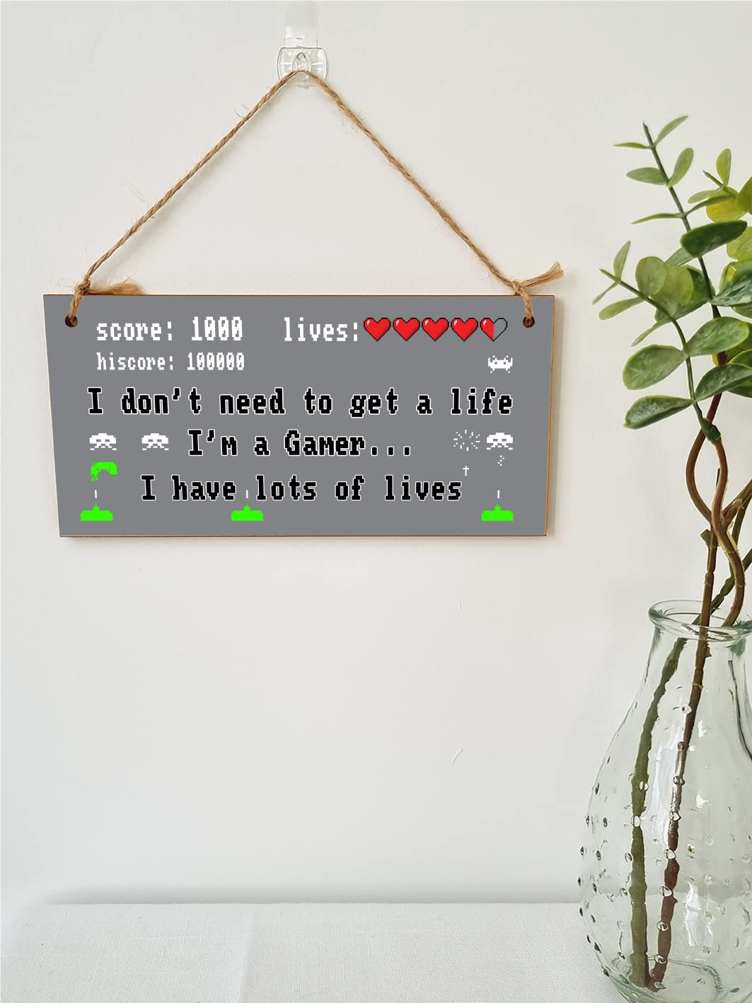 The Plum Penguin Handmade Wooden Hanging Wall Plaque Don't Need to Get a Life I'm a Gamer Gift Computer Game Fans Den Man Cave