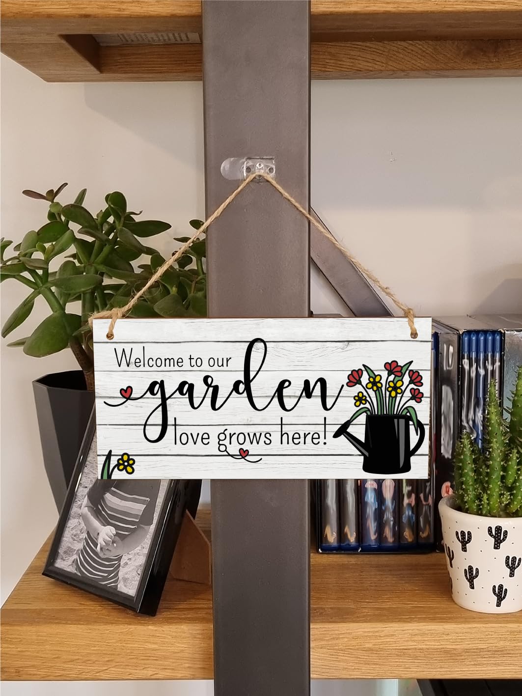 The Plum Penguin Welcome to Our Garden Love Grows Decorative Rustic Gift Handmade Wooden Plaque Home Décor Hanging Sign Family