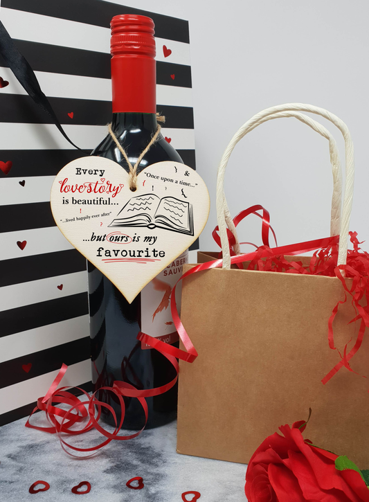 Handmade Wooden Hanging Heart Plaque Valentine's Gift Every love story is beautiful ours is my favourite gift for someone special boyfriend girlfriend husband wife romantic keepsake