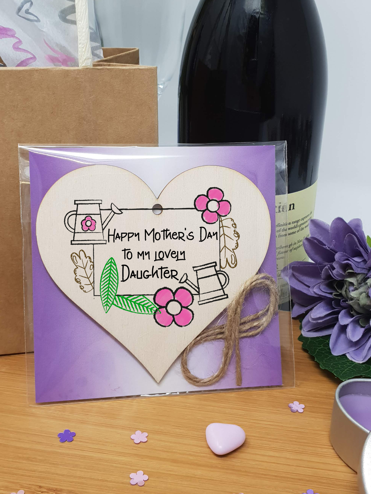 Handmade Wooden Hanging Heart Plaque Mother's Day Gift perfect for lovely Daughters special keepsake card alternative gardening flowers wall hanger for special daughter