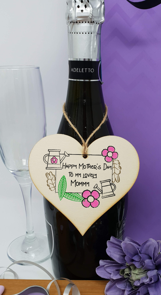 Handmade Wooden Hanging Heart Plaque Mother's Day Gift perfect for lovely Mommys special keepsake card alternative from children gardening flowers wall hanger for special parent