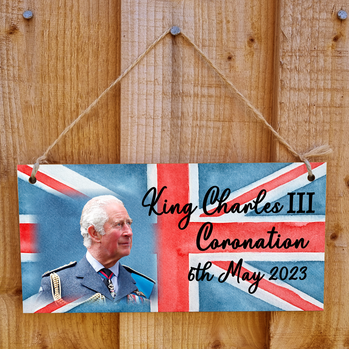 King Charles III Coronation Hanging Wooden Plaque 6th May 2023 Decorations Celebration Party Bunting Alternative Keepsake Royal Memorabilia