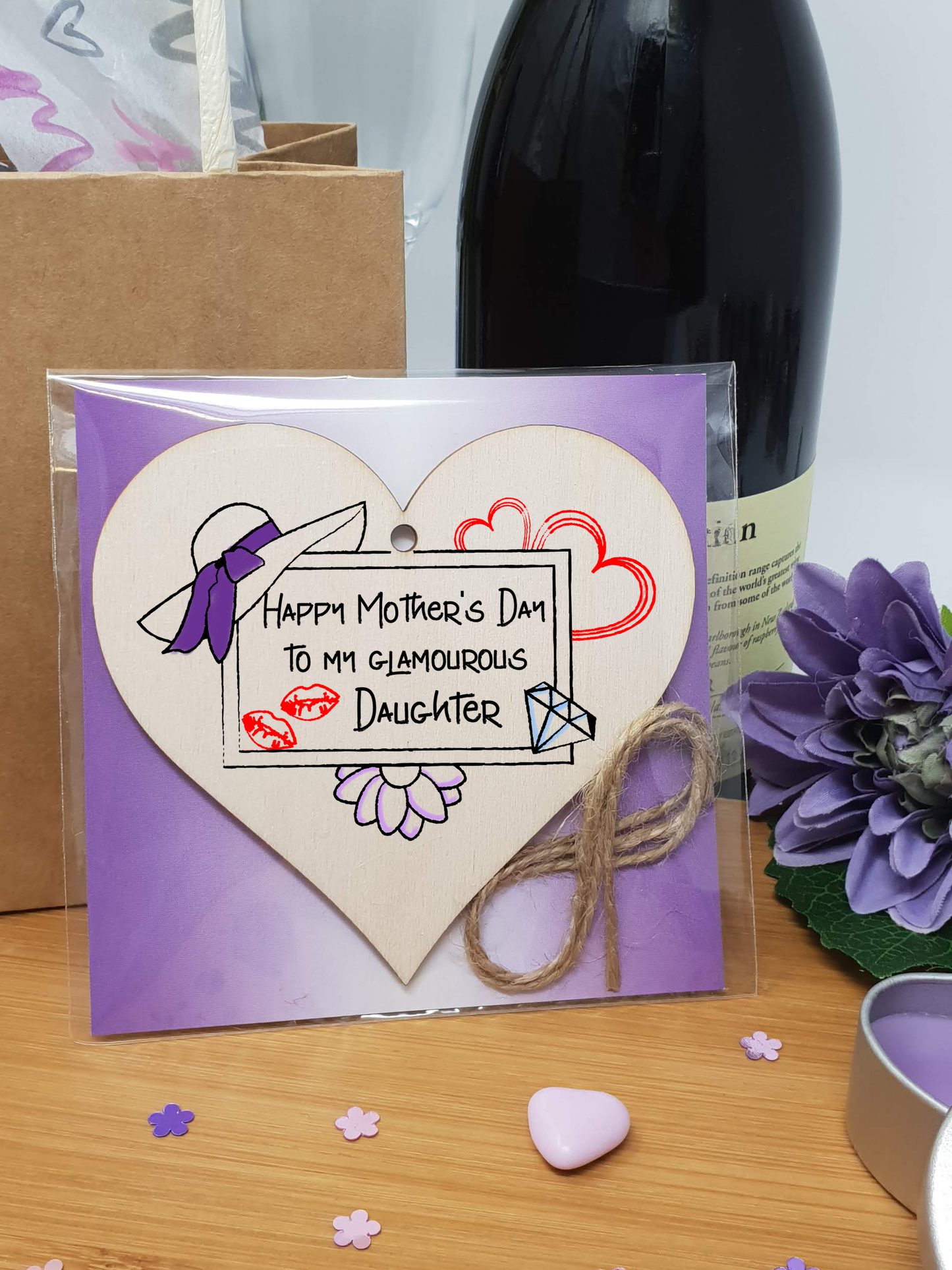 Handmade Wooden Hanging Heart Plaque Mother's Day Gift perfect for glamourous stylish Daughters special keepsake card alternative wall hanger for special daughter