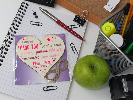 Handmade Wooden Hanging Heart Plaque Gift Very Big Thank You Teacher card alternative present from child funky wording