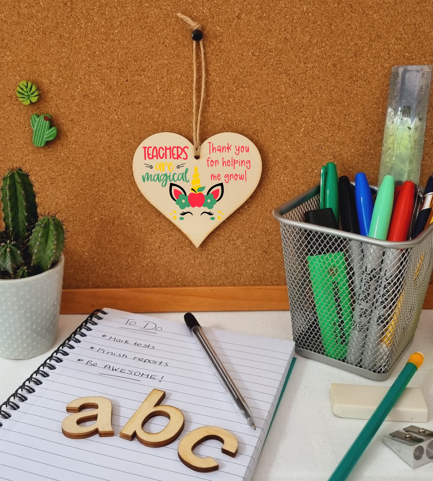 Teachers Are Magical Unicorn Thank You Hanging Heart Wooden Decoration End of Term Gift Card Alternative