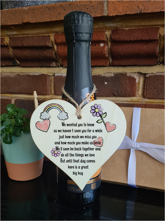 The Plum Penguin Handmade Wooden Hanging Heart Plaque Gift Haven't seen you for a while here is a hug miss you long distance wall hanger cute rainbow family friends grandparents