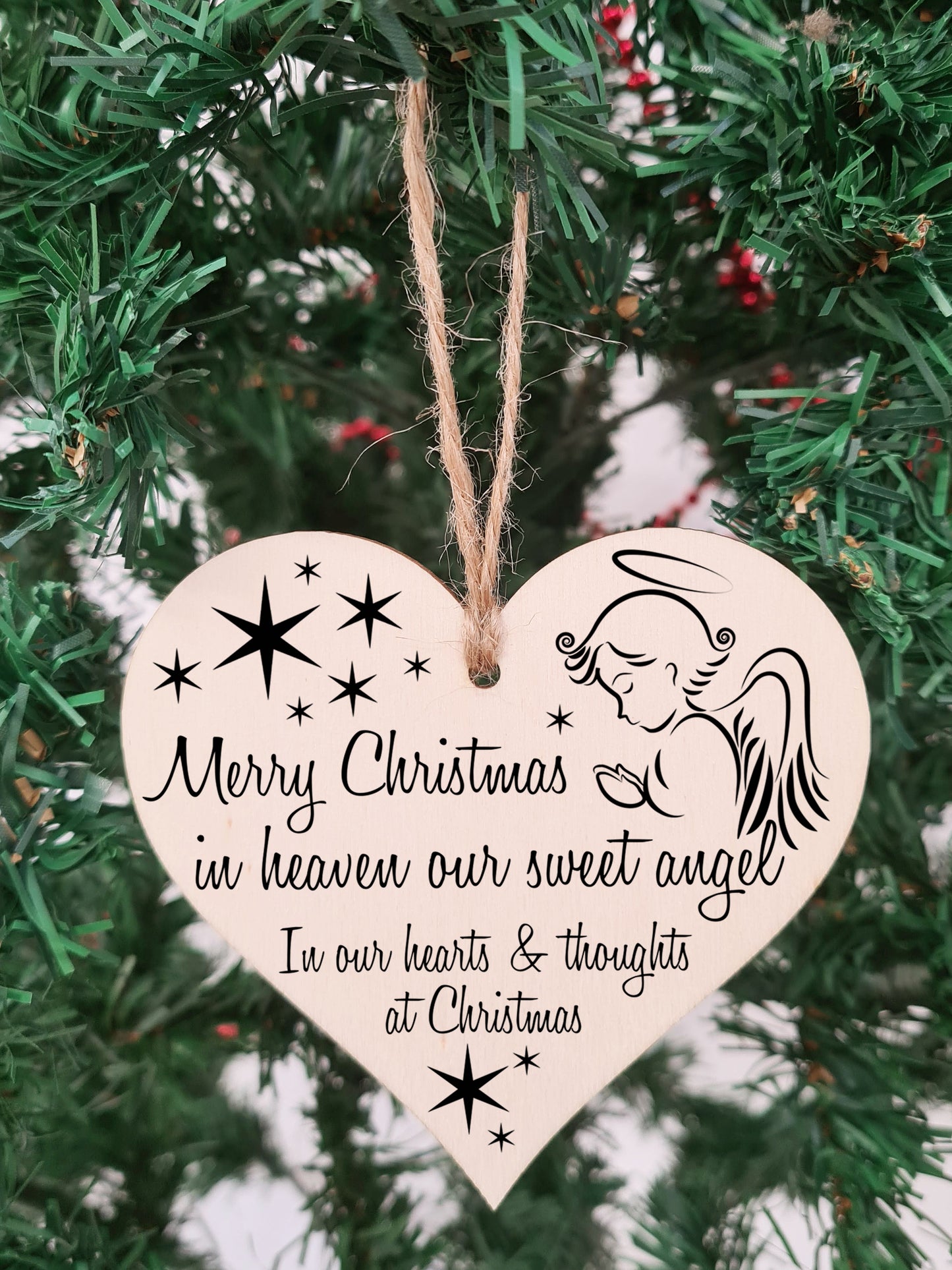 Handmade Christmas Hanging Wooden Heart Plaque Decoration Gift to Remember Lost Loved Ones festive bauble