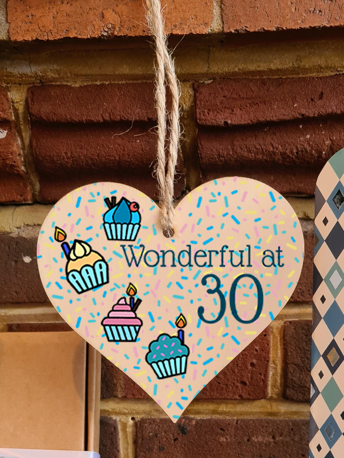 Handmade Wooden Hanging Heart Plaque Gift Wonderful at Thirty Birthday Card Alternative Wall Hanger Bottle Decoration