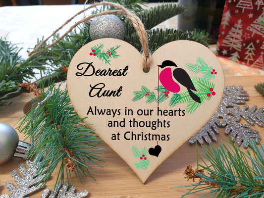 Handmade Wooden Christmas Hanging Heart Plaque Gift Always in our hearts and thoughts at Xmas lost loved ones tree decoration rememberance sentimental present
