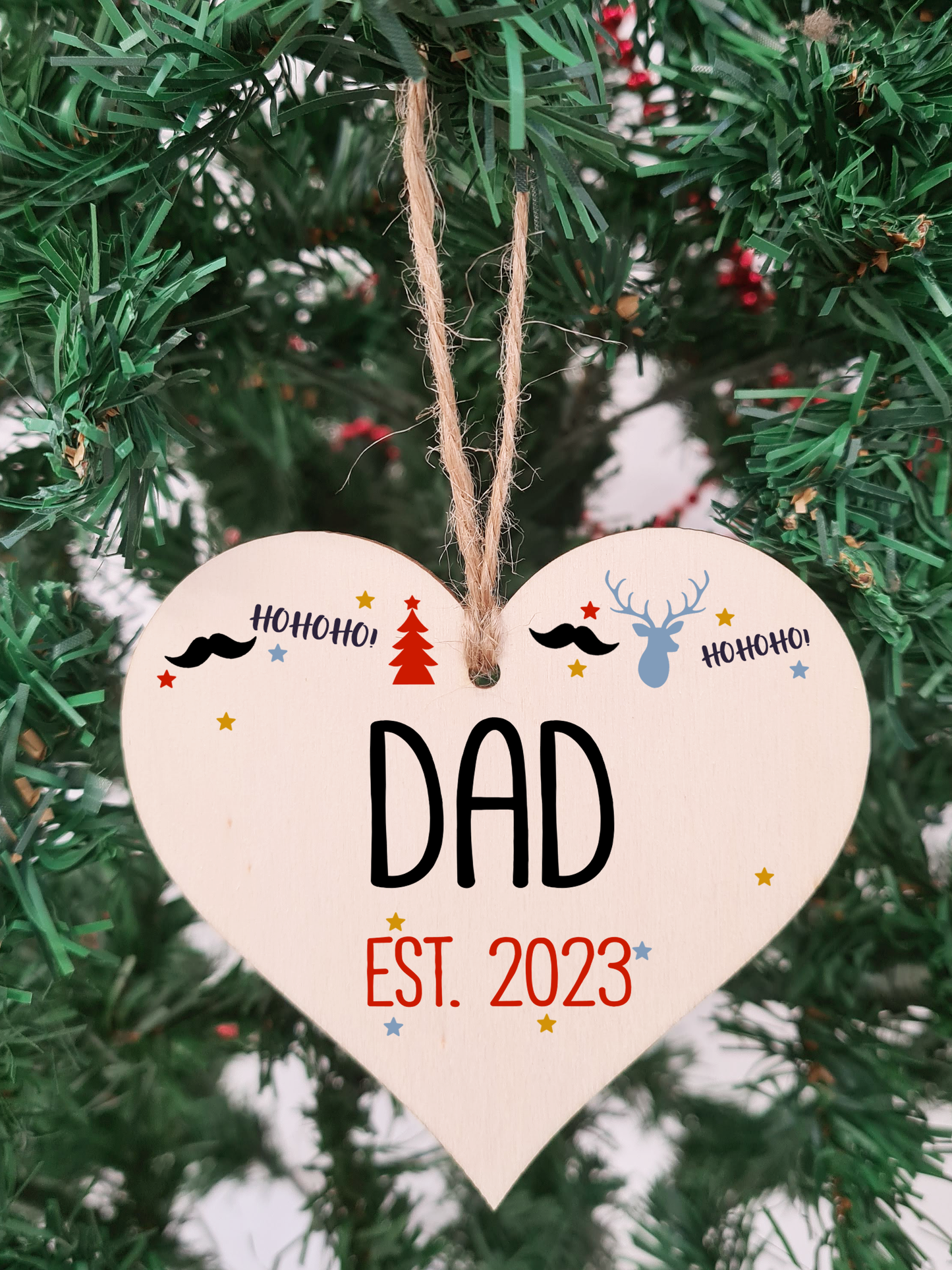 Handmade Christmas Hanging Wooden Heart Plaque Decoration Gift perfect dads fathers parents newborns 2022