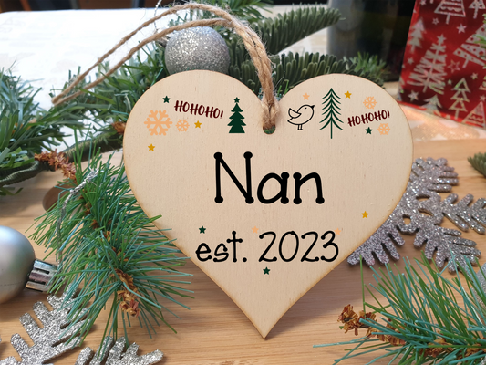 Handmade Christmas Hanging Wooden Heart Plaque Decoration Gift perfect nans grandparents newborns 2022