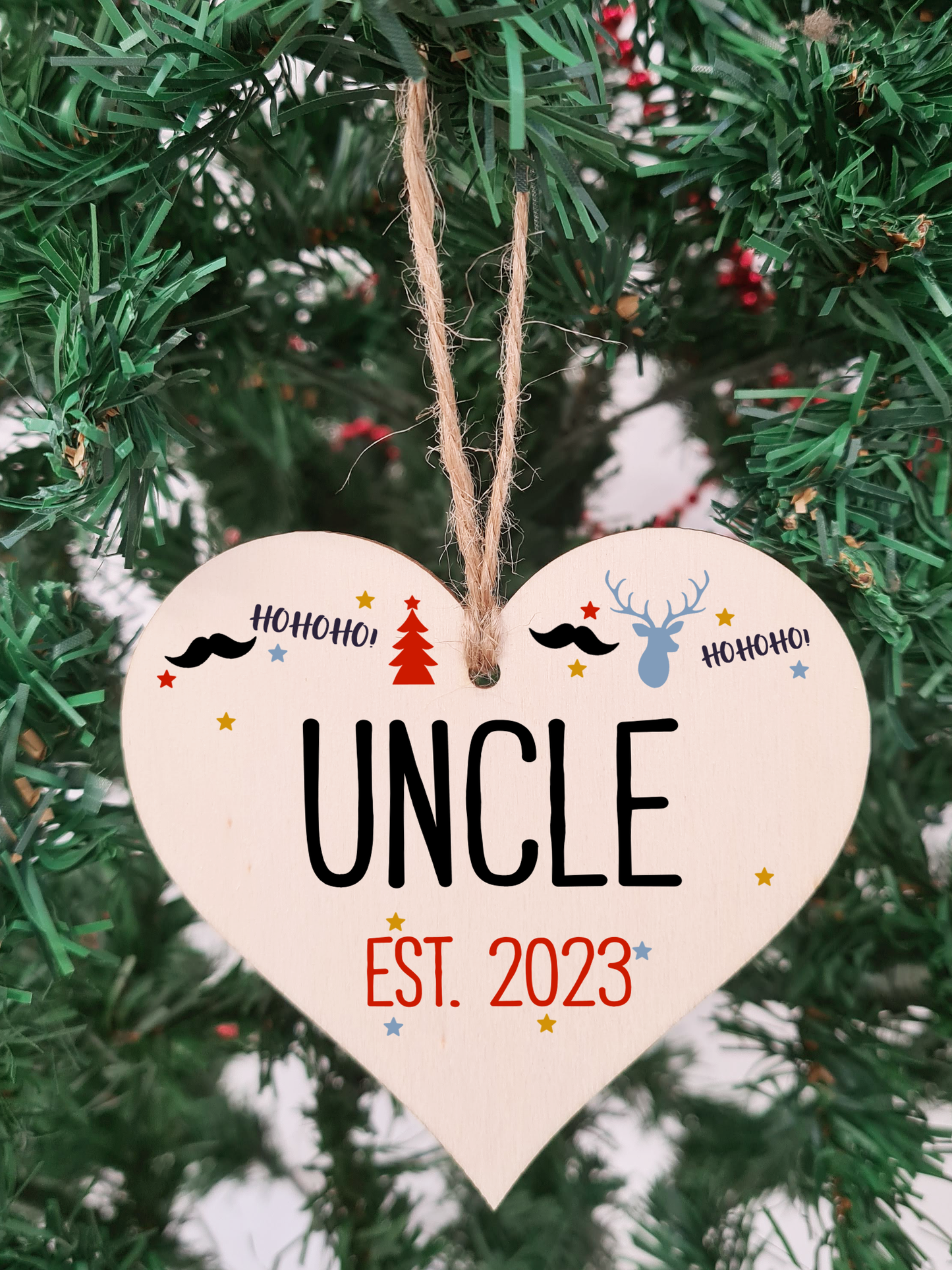 Handmade Christmas Hanging Wooden Heart Plaque Decoration Gift perfect uncles godparents newborns 2022