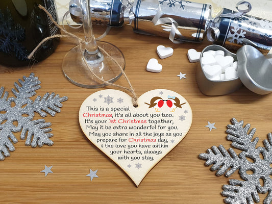 Handmade Christmas Hanging Wooden Heart Plaque Decoration Gift for newlyweds couples 1st Xmas together