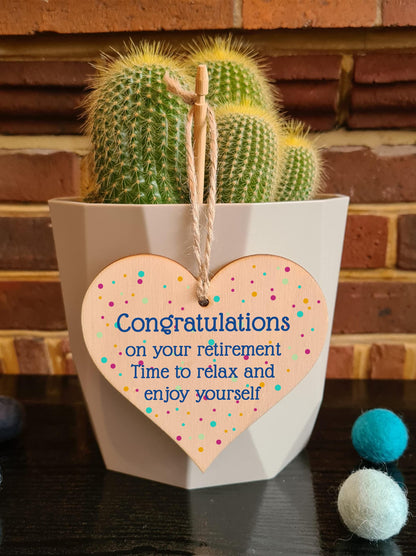 The Plum Penguin Handmade Wooden Hanging Heart Plaque Gift Congratulations on Retirement Relax Leaving Present Card Alternative