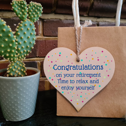 The Plum Penguin Handmade Wooden Hanging Heart Plaque Gift Congratulations on Retirement Relax Leaving Present Card Alternative