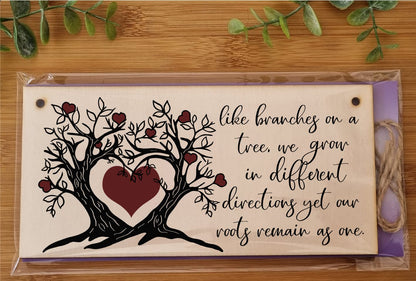 The Plum Penguin Like Branches on a Tree We Grow Roots Remain Handmade Wooden Hanging Wall Plaque Family Sentimental Decoration Gift