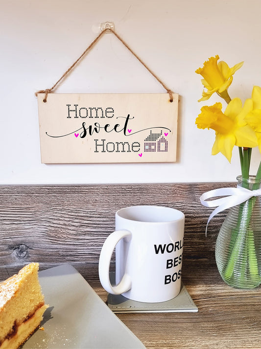The Plum Penguin Handmade Wooden Hanging Wall Plaque Home Sweet Home Decorative Gift Family Sentimental Sign Hallway for Mum