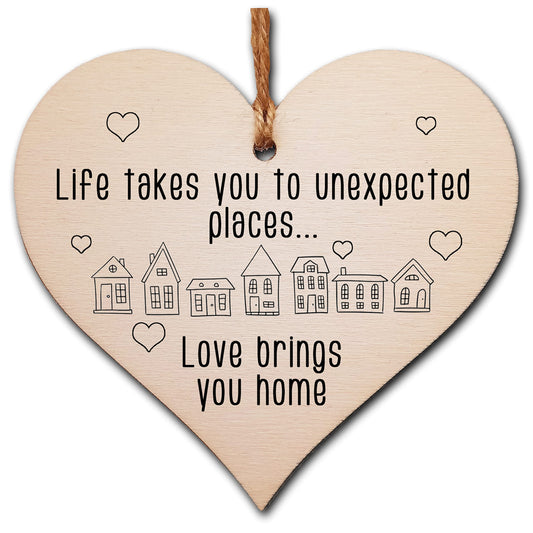 The Plum Penguin Handmade Wooden Hanging Heart Plaque Gift Life Unexpected Love Home Inspirational Wall Hanger Card Alternative Friendship Family
