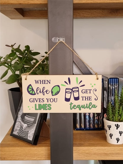The Plum Penguin Handmade Wooden Hanging Wall Plaque When Life Gives You Limes Tequila Funny Novelty Alcohol Sign Home Bar