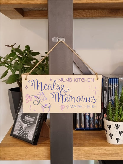 The Plum Penguin Handmade Wooden Hanging Wall Plaque Mums Kitchen Meals and Memories Sentimental Gift Sign Mother's Day