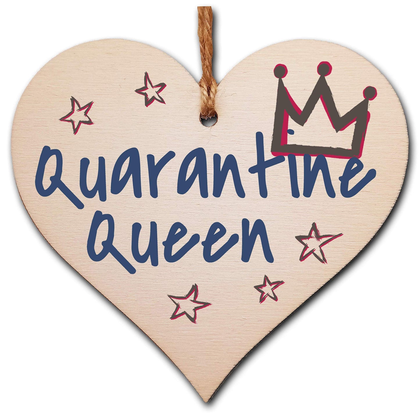 The Plum Penguin Handmade Wooden Hanging Heart Plaque Christmas Tree Bauble Quarantine Queen Novelty Celebration Year of Lockdown Wall Hanger