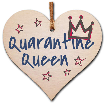 The Plum Penguin Handmade Wooden Hanging Heart Plaque Christmas Tree Bauble Quarantine Queen Novelty Celebration Year of Lockdown Wall Hanger