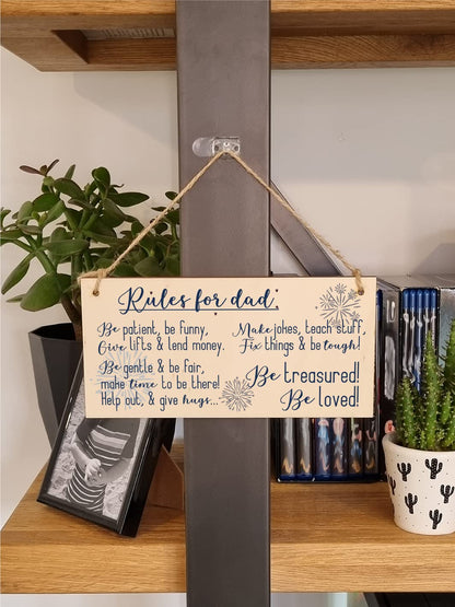 The Plum Penguin Handmade Wooden Hanging Wall Plaque Rules For Dads Be Patient Sentimental Funny Sign