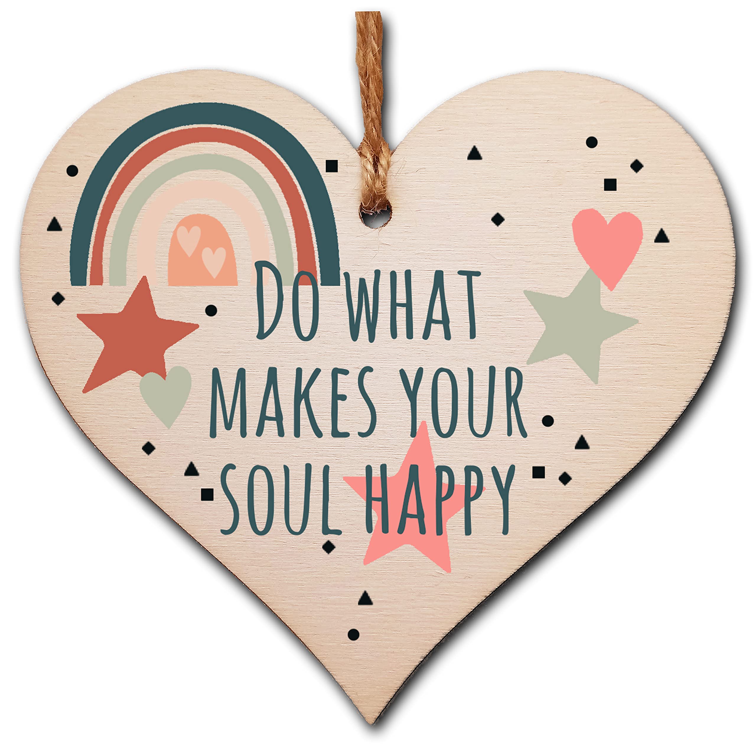 The Plum Penguin Handmade Wooden Hanging Heart Plaque Gift Make Your Soul Happy Inspirational Wall hanger Motivational Friendship Card Alternative
