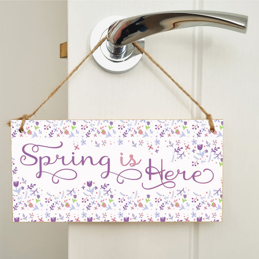 The Plum Penguin Handmade Wooden Hanging Wall Plaque Spring is Here Cute Fun Easter Sign Springtime Garden Kitchen Decoration