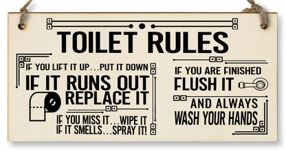 The Plum Penguin Toilet Rules Funny Novelty Handmade Wooden Hanging Wall Plaque Gift Bathroom Loo Sign Home Decoration