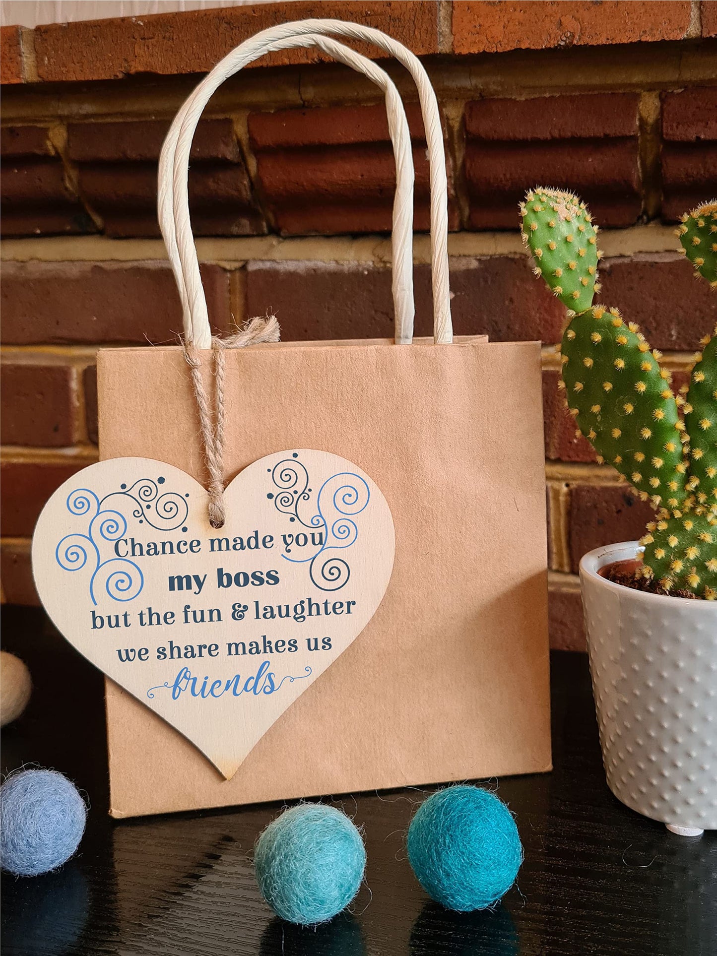 Handmade Wooden Hanging Heart Plaque Gift for your Boss or Manager Keepsake for Friend