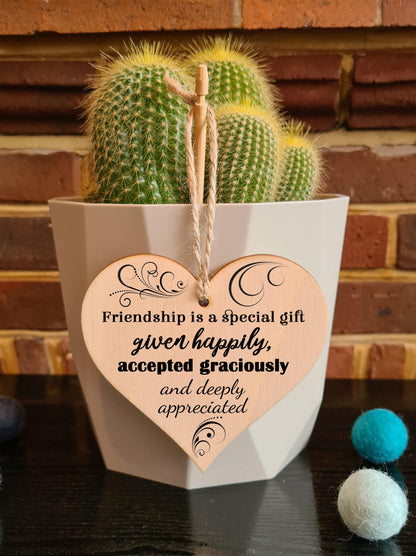 Handmade Wooden Hanging Heart Plaque Gift Perfect for your Best Friend Friendship Keepsake