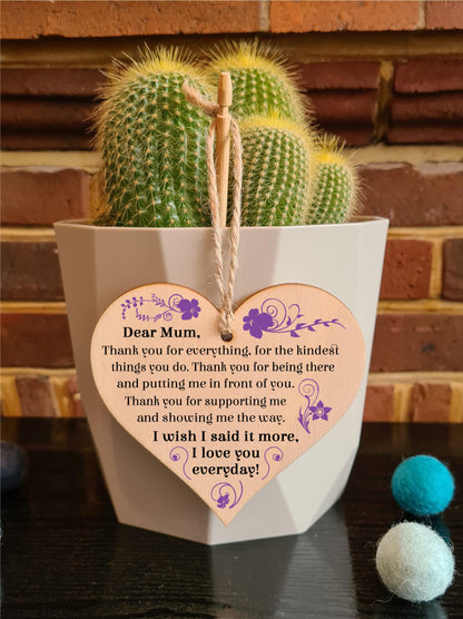 Handmade Wooden Hanging Heart Plaque Gift for Mum Loving Thoughtful Present